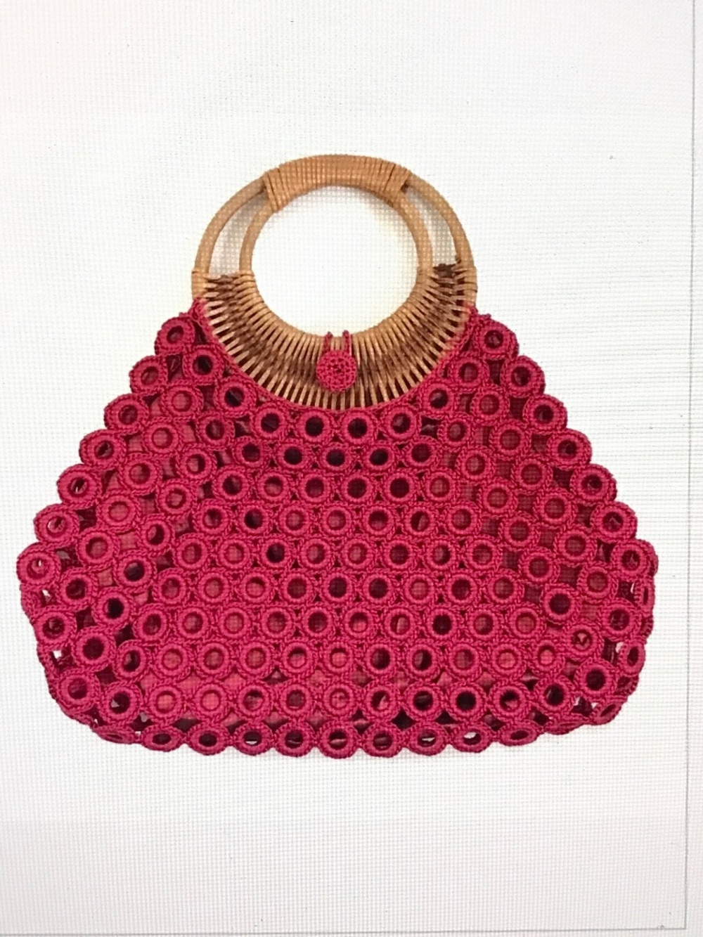 ENRICO VERSARI Italian Handcrafted Crochet & Rattan Satchel Bag Red EUC